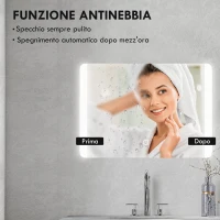 HOMCOM Specchio Bagno con Luce LED a 3 Temperature, Interruttore Touch e Antiappannamento, 70x50cm(m-6)