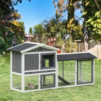 PawHut Rabbit Hutch Outdoor, 2-Tier Guinea Pig Hutch, Wooden Small Animal House with Rabbit Run Box, Slide-out Tray, Ramp, 175.8 x 52 x 85.5 cm, White(m-10)