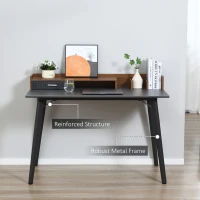 HOMCOM Small Computer Desk with Monitor Stand, Drawer and Storage Compartments, Home Office Desk for Small Spaces, Study Table, Black(m-5)