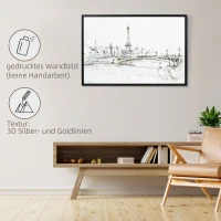 HOMCOM Kunstdruck mit Eiffelturm-Motiv, UV-Druck, Prägetechnik, inkl. Montagematerial, 93 cm x 2,5 cm x 63 cm(m-4)