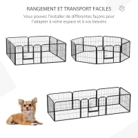 PawHut Luxe parc enclos modulable acier 8 panneaux et 1 porte pour chiens, lapins, rongeurs, petits animaux, intérieur et extérieur 80L x 60H cm noir(m-4)