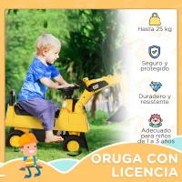 HOMCOM Excavador Correpasillos con Licencia Caterpillar para Niños con Pala Delantera y Bocina  85x27,5x47,5 cm Amarillo(m-4)