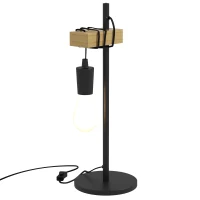 HOMCOM Tischlampe, Industrial Stil, inkl. LED, Metallrahmen, höhenverstellbar, schwarz+Holz(m-10)