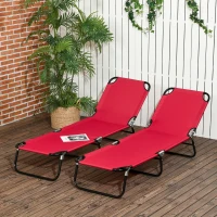 Outsunny Set of Two Folding Sun Loungers - Red(m-2)