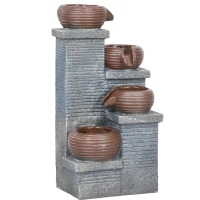 Outsunny Solar Powered Garden Water Feature with LED Lights and Pump, 4 Tier Cascading Water Fountain for Indoor/Outdoor, Bowls Waterfall Ornament, 58cm Height(m-1)