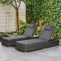 Outsunny Poly-Rattan Sonnenliege 3-tlg. Gartenliege mit 6-Fach Verstellbarer Rückenlehne Beistelltisch Nackenkissen Gartenmöbel Aluminium Grau 60 x 195 x 91 cm(m-2)