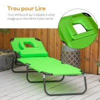 Outsunny Transat de Jardin Chaise Longue Pliante Bain de Soleil pour Lecture vert(m-6)
