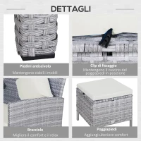 Outsunny Set da Giardino a 5 Pezzi in Rattan e Acciaio Grigio con 2 Divani, Tavolino e 2 Sgabelli(m-6)