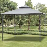 Outsunny 3x3(m) Outdoor Patio Gazebo Steel Canopy Tent Pavilion 2-Tier Roof Top Garden Sunshade Grey(m-10)