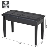 HOMCOM Faux Leather Piano Stool Makeup Dressing Stool Bench Dressing Table Seat with Storage 75L x 35W x 49H (cm) - Black(m-3)