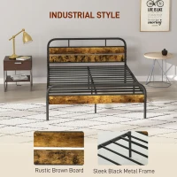 HOMCOM Industrial-Style Double Bed Frame - Black/Brown(m-4)