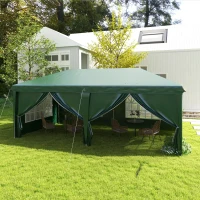 Outsunny 3 x 6m Pop-Up Gazebo, with Curtain Walls and Windows - Dark Green(m-10)