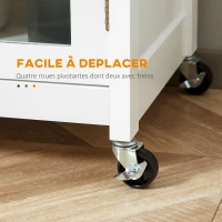 HOMCOM Desserte de cuisine à roulettes multi-rangement - placard porte vitrée avec étagère réglable, tiroir, porte-torchon - blanc aspect chêne clair(m-5)