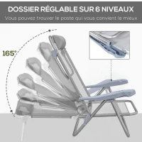 Outsunny Lot de 2 chaises de jardin pliantes chaise de pêche portable chaise de camping appui-tête dossier inclinable à 6 niveaux(m-5)