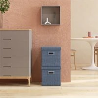 HOMCOM Aufbewahrungsbox Set, abnehmbarer Deckel, Griffe, faltbar, stapelbar, Leinenimitat, Blau(m-2)