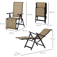 Outdoor Set of 2 Outdoor Sun Lounger 10-Position Adjustable Texteline Folding Reclining Chairs with Footrest for Patio Garden, Beige(m-3)