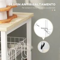 HOMCOM Mobile Cucina Moderno a 4 Ripiani con Cestino e Ganci in Legno e Acciaio, 90x40x84.5cm, Quercia e Bianco(m-5)
