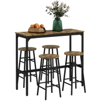HOMCOM 5 Piece Bar Table Set with 4 Stools, Industrial Bar Table and Stool Set, Dining Table and Chair Set, Rustic Brown(m-1)
