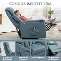 HOMCOM Poltrona Relax Reclinabile Alzapersone Elettrica con Telecomando e Poggiapiedi, 80x94x104cm Azzurro(m-4)