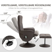 HOMCOM Relaxsessel mit Hocker, drehbarer Fernsehsessel mit 10 Massagepunkte, Liegefunktion, Massagesessel mit Fernbedienung, Seitentasche, TV-Sessel, Kunstleder, Braun(m-6)