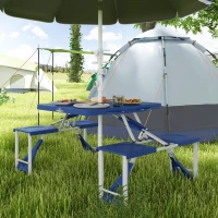 Outsunny Table de Camping Pique-Nique Pliante Portable en Plastique avec 4 sieges Bleu(m-9)