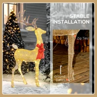 Outsunny Lighted Reindeer Christmas Decoration, Light Up Christmas Deer with 137 LED Lights for Indoor, Outdoor, Garden, Lawn, Gold Tone(m-7)