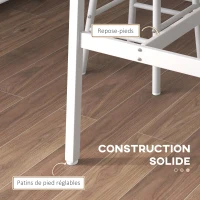 HOMCOM Ensemble table haute de bar + 2 tabourets structure en acier plateau aspect bois naturel 2 personnes blanc(m-6)