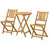 Outsunny 3 Piece Folding Bistro Set, Wooden Garden Table and Chairs for Outdoor, Patio, Yard, Porch, Teak(m-11)