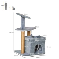 PawHut Cat Tree Tower for Indoor Cats, Cat Scratching Post with Bed, Cat House, Scratching Pad, Perch, Interactive Ball Toy 48 x 48 x 84cm, Grey(m-3)
