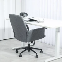 HOMCOM Linen Computer Chair with Armrest, Modern Swivel Chair with Adjustable Height, Dark Grey(m-8)
