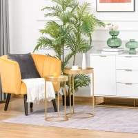 HOMCOM Tables gigognes Lot de 2 Tables Basses Rondes Design Style Art déco Ø 39 et Ø 30 cm métal doré MDF Blanc et Noir(m-2)