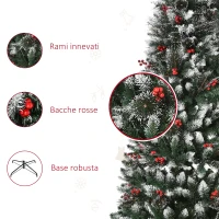HOMCOM Albero di Natale Innevato con Bacche Rosse, Base Rimovibile e Pieghevole, 539 Rami, Φ70x180cm, Verde(m-6)