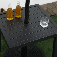 Outsunny Garden Side Table End Table Patio Coffee Table with Umbrella Hole, Steel Frame for Balcony, Black(m-9)