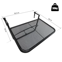 Outsunny Balkonhängetisch Gartentisch höhenverstellbar viereckig Terrasse Metall Schwarz L60 x B56,5 x H45 cm(m-3)
