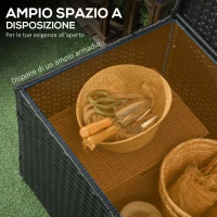 Outsunny Baule da Giardino in Rattan e Acciaio con Coperchio, 95x60x53cm, Nero(m-4)