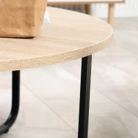 HOMCOM Lot de 2 tables gigognes tables basses rondes style industriel plateau aspect bois clair et piètement en métal noir(m-7)