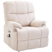 HOMCOM Sessel mit Aufstehhilfe, Massagesessel, Relaxsessel mit USB-Anschluss, Fernsehsessel mit Fernbedienung, Seitentasche, Neigebarer TV-Sessel mit Samtoptik, Beige(m-12)