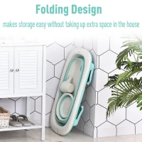 HOMCOM 3 in 1 Collapsible Baby Bath Tub Set Folding Kids Tub Wash Basin Shampoo Cup Non-Slip Support Leg for 0-3 Years, Green(m-7)
