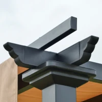 Outsunny Pergola Gazebo da Giardino in Acciaio con Tende Regolabili 3x3m, Marrone Chiaro(m-7)