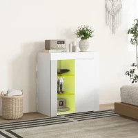 HOMCOM Mobile Contenitore a LED con 3 Ripiani Aperti e Armadietto a 2 Livelli, in Legno e Vetro, 75x40.1x83 cm, Bianco(m-2)