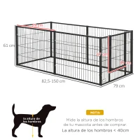 PawHut Parque para Perros de 6 Paneles Valla Metálica para Mascotas con Ancho Ajustable 82,5-150x79x61 cm Negro(m-3)