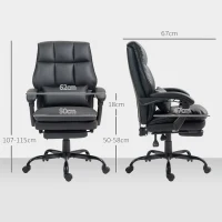 HOMCOM Faux Leather Reclining Office Chair, with Footrest - Black(m-4)