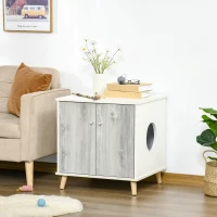 PawHut Mobile Lettiera per Gatti Fino 5.5kg con Foro d'Ingresso Laterale, 60x55x62.5cm - Bianco e Grigio(m-2)