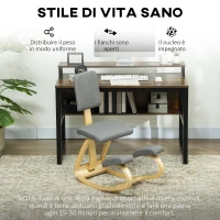 HOMCOM Sedia Inginocchiatoio con Movimento a Dondolo, in Tessuto Effetto Lino e Legno di Betulla, 51x84x93 cm, Grigio(m-6)
