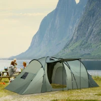 Outsunny 5 Man Camping Tent Two Bedroom Tunnel Tent Family Tent Shelter with Rainfly and Carry Bag for Backpacking Hiking Festival, 5.8 x 2.6 x 2m(m-10)