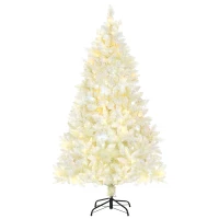 HOMCOM Sapin de Noël artificiel lumineux blanc  180 cm 650 branches 150 LED - support pied pliable(m-10)