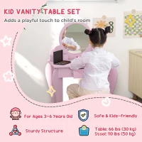 ZONEKIZ Wooden Kids Bedroom Furniture Set with Kids Dressing Table, Stool, Bed, for 3-6 Years, Cat-Design(m-4)