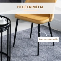 HOMCOM Lot de 2 chaises salle à manger chaise de cuisine scandinave chaise en velours rembourrée avec pieds effilés en métal, pour salon, salle à manger, jaune(m-6)