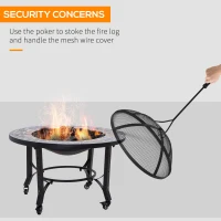 Outsunny 3-in-1 Outdoor Fire Pit on Wheels, Mosaic Garden Table, Patio Heater with Cooking BBQ Grill, Firepit Bowl with Screen Cover, Fire Poker for Backyard Bonfire(m-6)