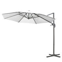 Outsunny Parasol déporté Ø 3 m octogonal inclinable manivelle avec pied en acier blanc(m-10)
